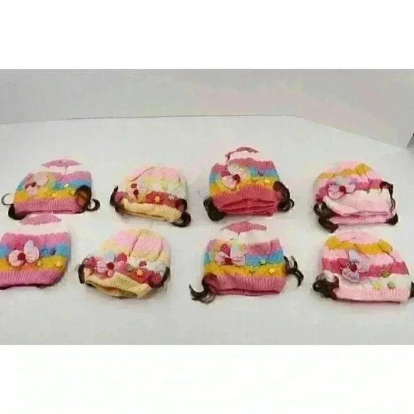 HAND knitted girl hat with knitted applique with beads for 3-6 year old. NEW. - Picture 5 of 11